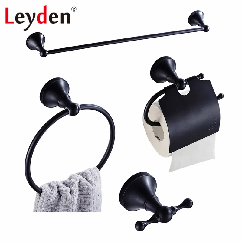 

Leyden 4 шт. черный держатель для полотенец, держатель для полотенец, кольцо для полотенец, крючок для пальто, настенные латунные аксессуары для...