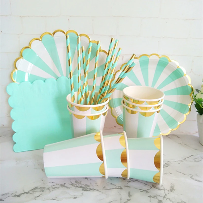 24 комплекта фестонов Мятная фольга Золотая посуда украшение для вечерние