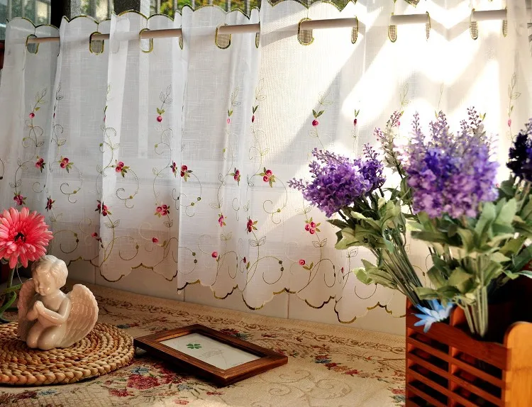 Вышитая цветами Короткая занавеска для кухни декоративная готовая шкафа|curtain