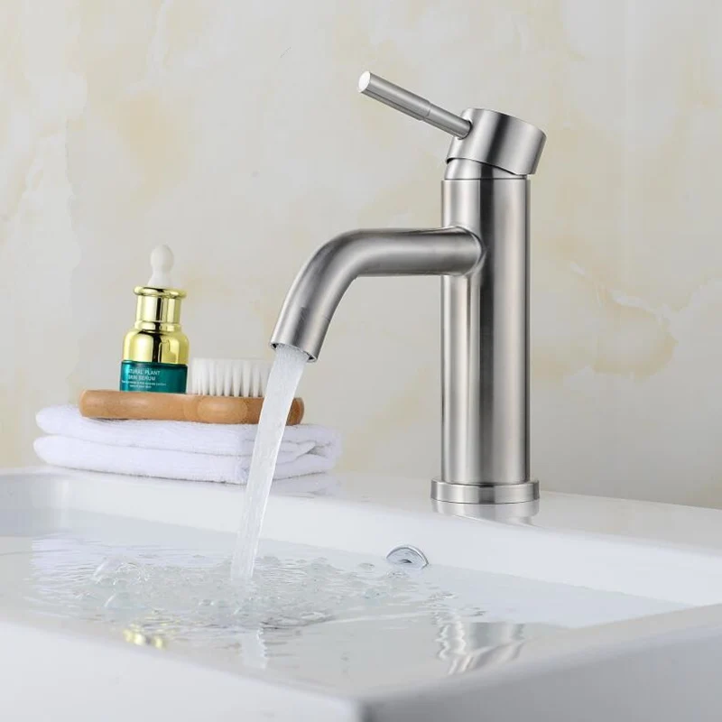 304 нержавеющая сталь Ванная раковина кран никелевая матовая одинарная ручка Soild