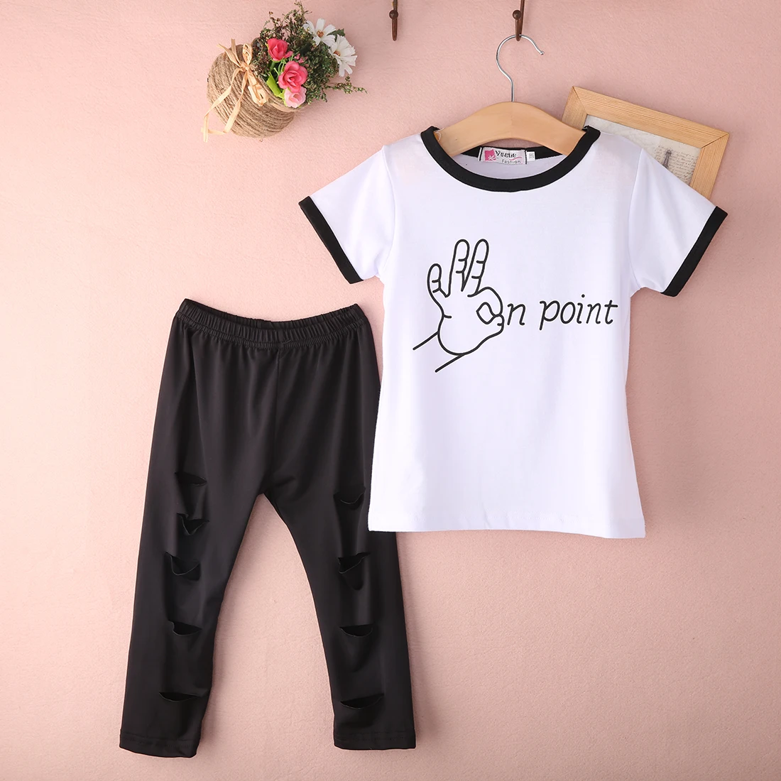 Cute Infant Toddler Fashion Baby Girls Outfits Tops Ripped Legging Trousers 2pcs Clothes Set | Детская одежда и обувь
