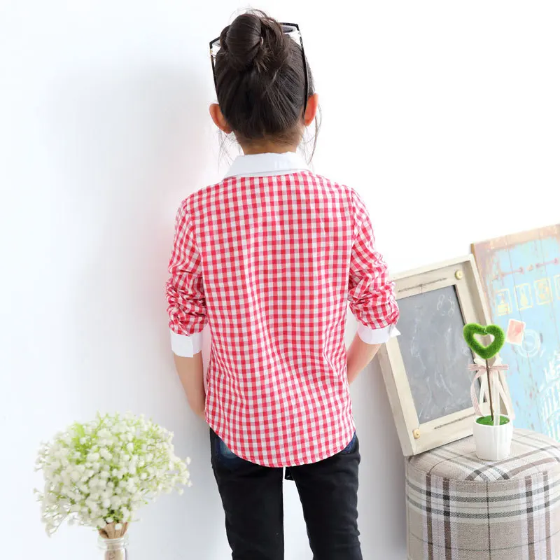 Весна-лето детская одежда рубашка рубашки для девочек клетчатые с длинными