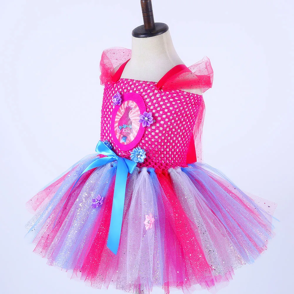Sparkly Princess Trolls Tutu Dress Inspired Handmade Kids Knee Length Birthday Party Tutus Dresses Girls Halloween Custom 1-8Y | Детская
