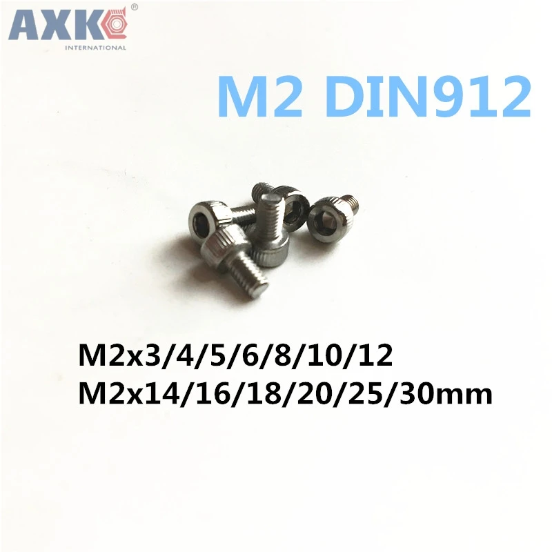AXK 100 шт M2 DIN912 нержавеющая Шестигранная головка с шестигранной головкой винтовые