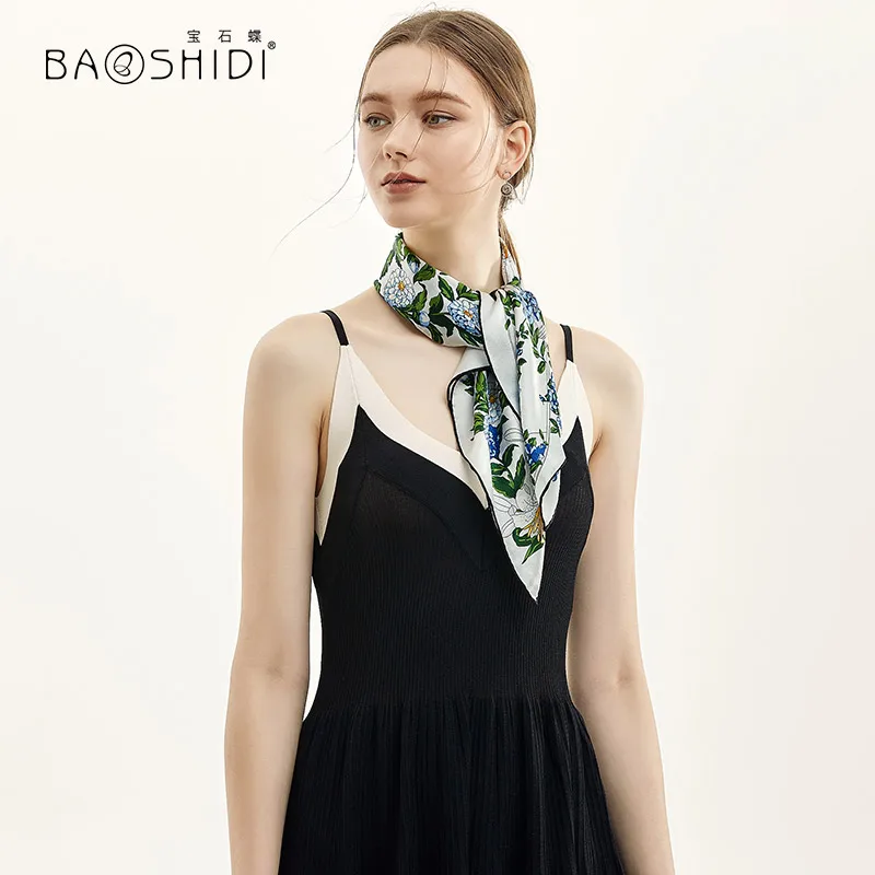 [BAOSHIDI] модные шарфы для шеи, шелковый шарф для женщин, женский весенний платок из чистого шелка, ручная работа, шарф с ручным принтом