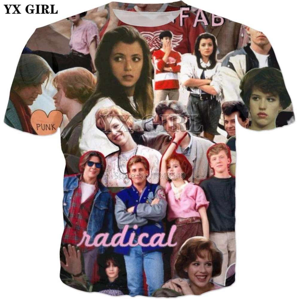 

YX GIRL Drop shipping 2018 summer New Fashion T-shirt pink 80s 3d Print Men/Women Retro Style Casual t shirt