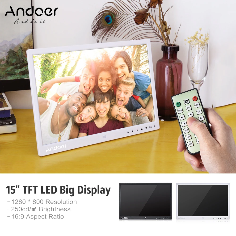 Andoer 15 &quotTFT светодиодный цифровой фоторамка Поддержка 1080P MP4 видео MP3 аудио TXT
