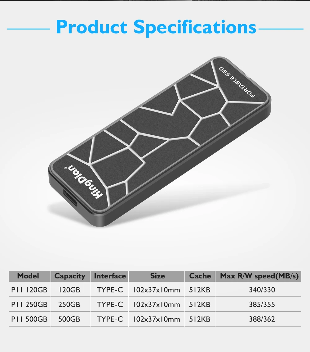 KingDian Newest item lighting Portable SSD USB 3.0 120GB 250GB 500GB External Solid State Drive