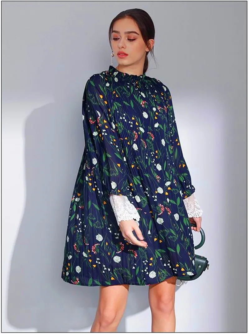 Женское платье женское элегантное цветочное шифоновое с воротником-стойкой
