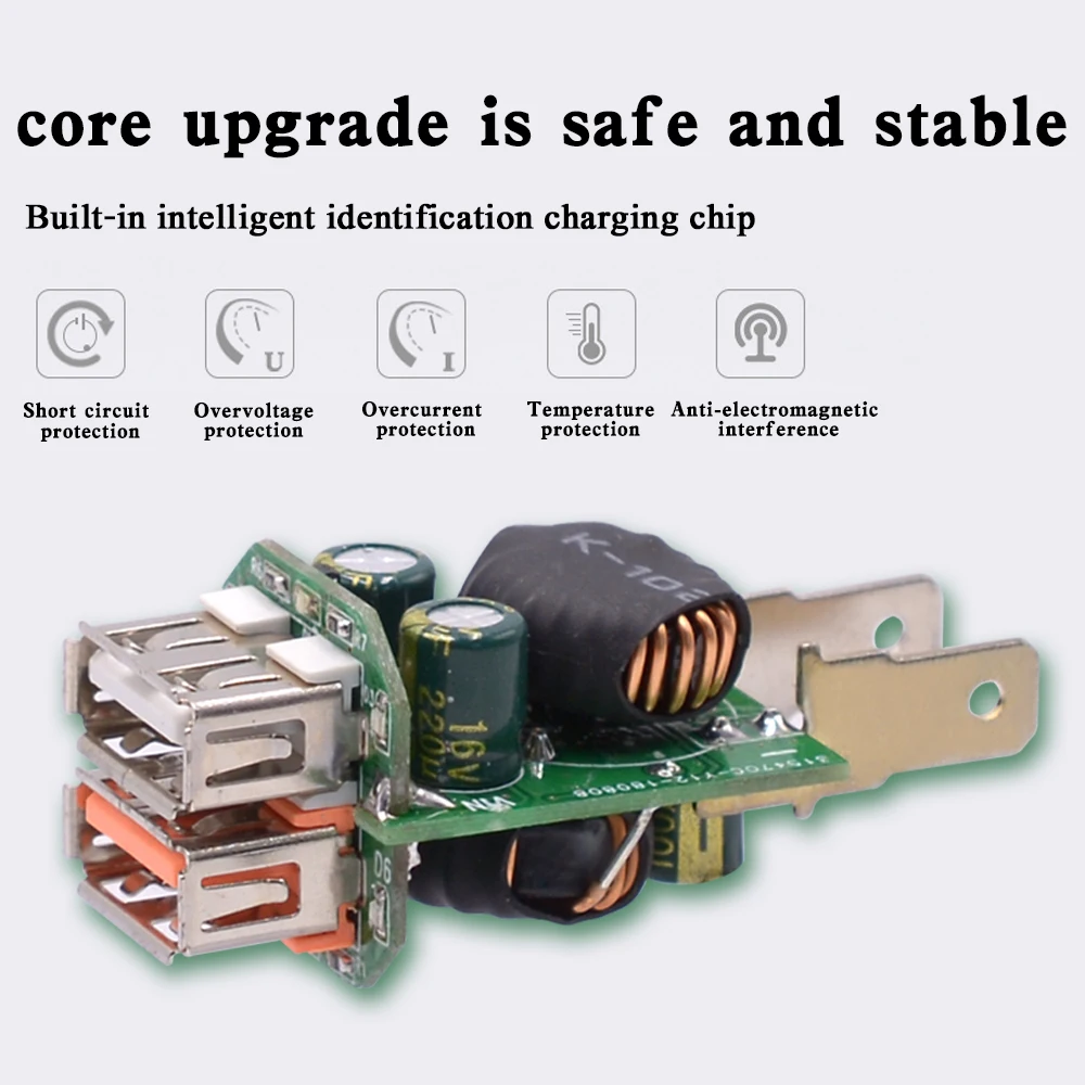 Автомобильное зарядное устройство WUPP 12 В с двумя USB портами и адаптером QC3.0|Кабели