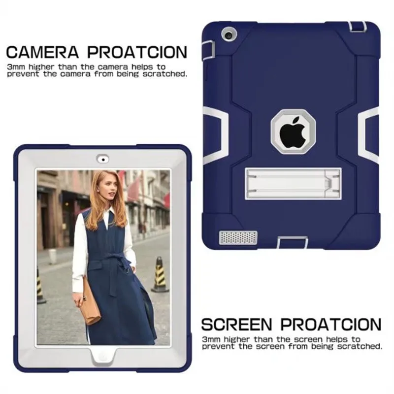 Dark Blue-Gray Для Apple ipad 2 ipad 3 ipad 4 дети Безопасный бронированный противоударный чехол Heavy Duty из силикона+ поликарбоната для задней панели чехол Обложка для ipad 2, 3, 4 планшетный ПК Капа - Цвет: Dark Blue-Gray
