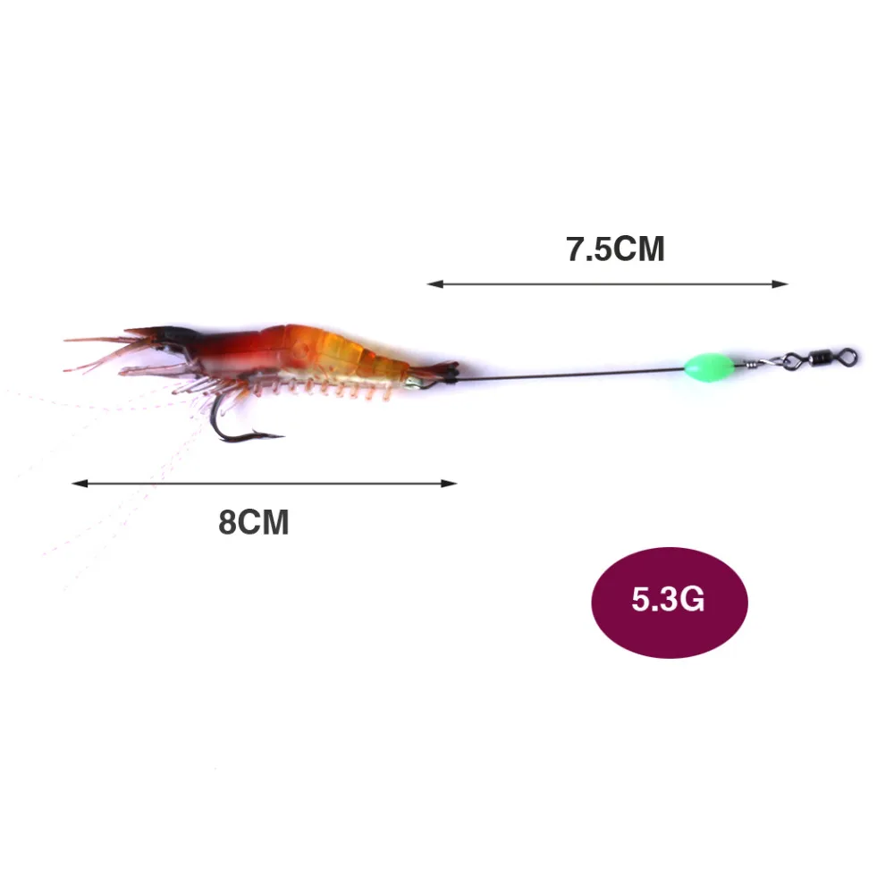 6Pcs/lot Soft Shrimp Fishing Lures With Glow Hook Luminous Bait 8cm 5.3g Fly Lead Carp Pesca Tackle | Спорт и развлечения