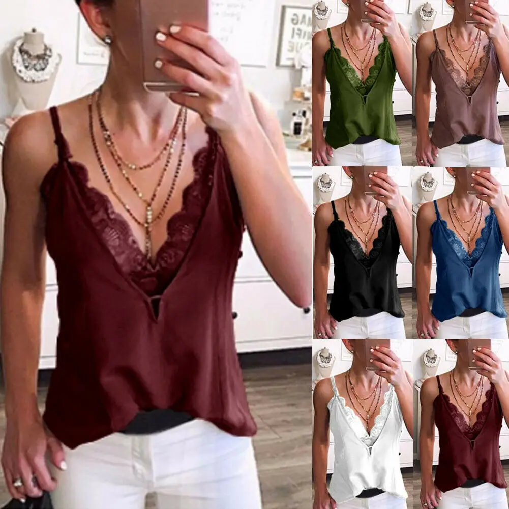 Новый женский модный повседневный летний топ без рукавов однотонный кружевной с