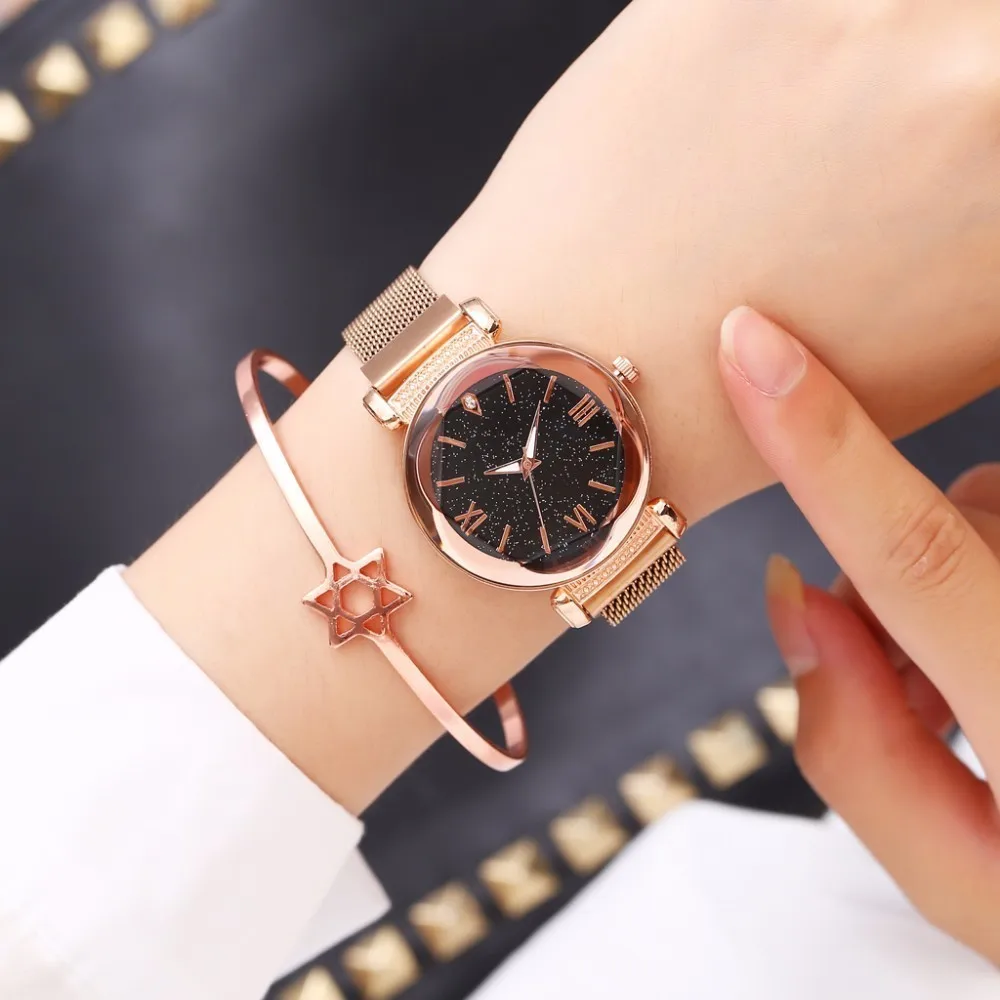 Женские часы с магнитной пряжкой цифрами в римском стиле застежкой|Женские