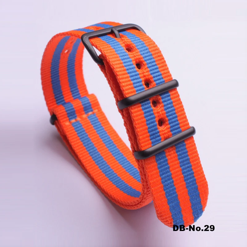 3Orange2Blue Роскошные цвета NATO ремешок для часов нейлоновый ремешок черное кольцо Пряжка 18 мм 20 мм 22 мм 24 мм полосатый сменный ремешок аксессуары для часов ремень - Цвет ремешка: 3Orange2Blue