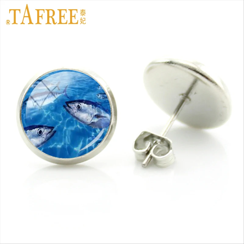 TAFREE aniaml искусство Tunas серьги гвоздики Элегантные Очаровательные синие морские