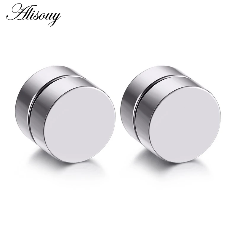 Silver Alisouy, 2 шт., панк, мужские, сильный магнит, магнитный Набор шпилек для ушей, не пирсинг, серьги, поддельные серьги, подарок для бойфренда, любимого, ювелирное изделие - Окраска металла: Silver