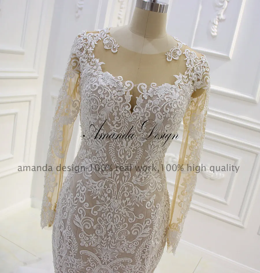 Аманда дизайн vestido de noiva длинный рукав кружево; аппликация; Русалка Винтаж свадебное платье