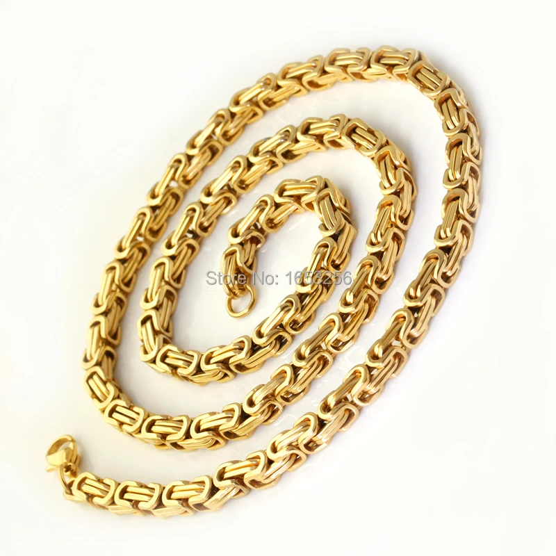 

5mm wide 21.6'' Women Men's Jewelry Stainless Steel Gold Byzanitne Chain Necklace Fashion Holiday Gifts