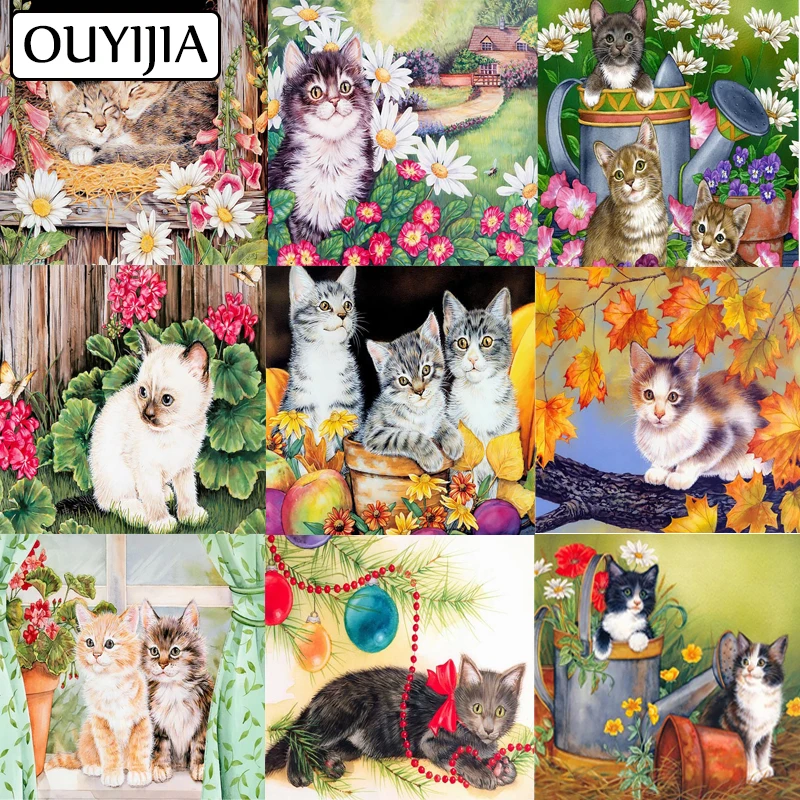 OUYIJIA с изображением животных котов 5D DIY алмазная живопись полная квадратная
