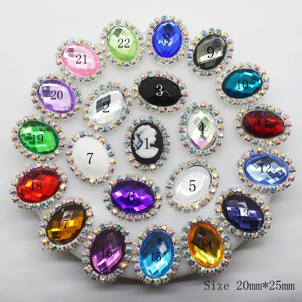 New 10pcs/Lot AB Rhinestones Mix Color Acrylic Oval Diamond Crystal Buttons Ribbon Wedding Invitation Card Decoration | Дом и сад