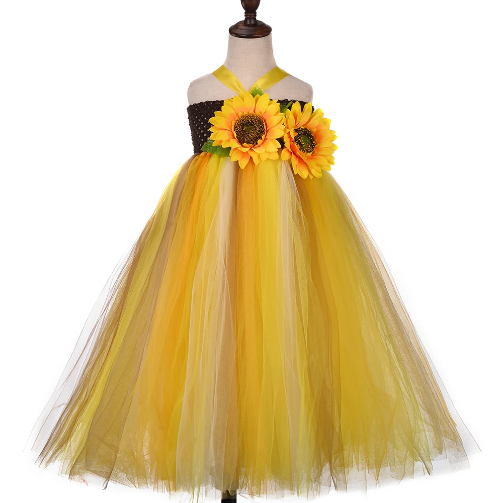 Autumn Sunflower Tutu Dress Pumpkin Scarecrow Kids Halloween Costumes Sun Flower Dresses for Girls Thanksgiving Party | Детская одежда