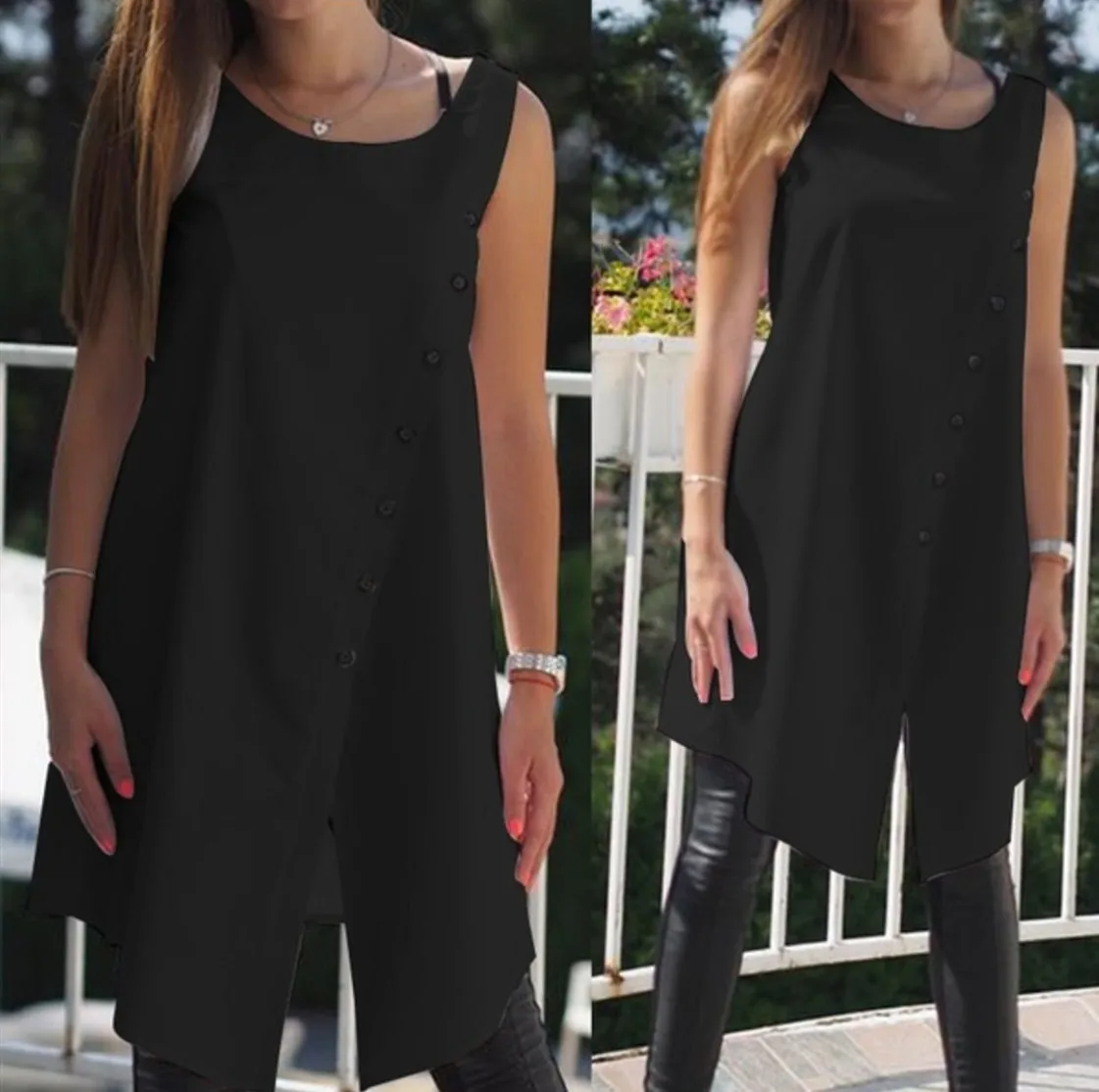 Винтажные блузки женские Асимметричные туники топы летние без рукавов на