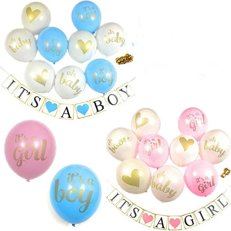 

10PCS Pink White Gold Balloons Its A Girl / Boy Hanging Banner for Baby Shower Christening Decoration Pregnancy Birthday Part'y