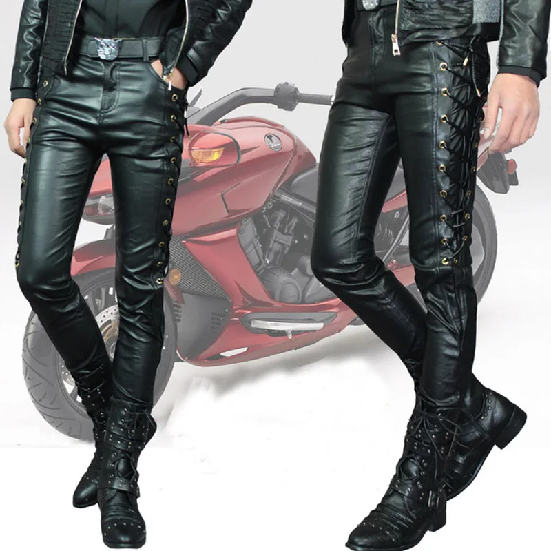 Мужские кожаные брюки мужские тонкие утепленные белые штаны мотоциклетные
