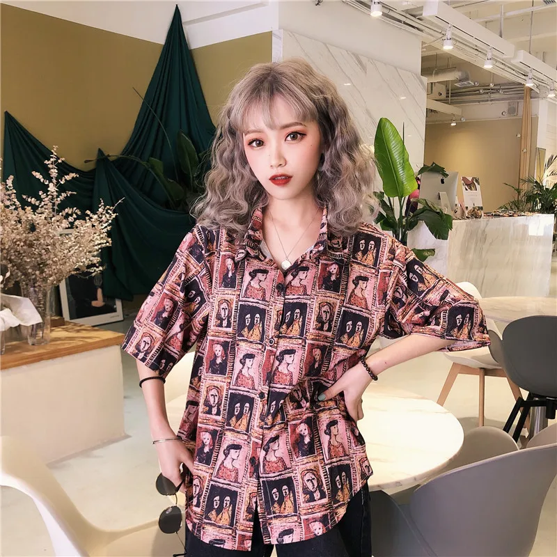 Женская одежда рубашки женская уличная с отложным воротником harajuku ulzzang модный