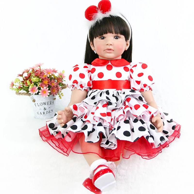 

2018 fashion black hair girl doll 61cm Big eyes Handmade Reborn Babies Silicone Vinyl lifelike rapunzel doll bebe Reborn kit toy
