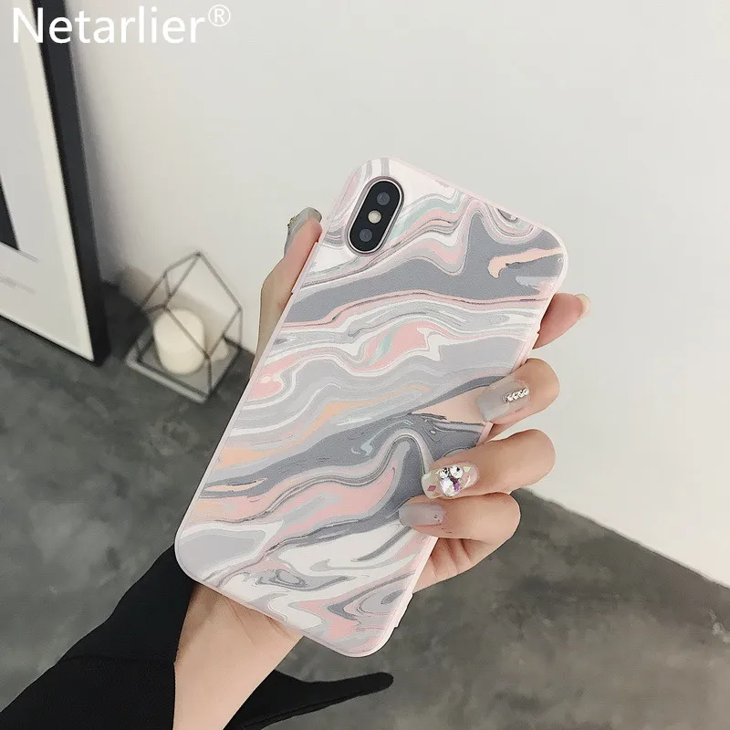 Netarlier Модные Пастельные Мрамор чехол для iPhone 6 розовый черный лунный камень