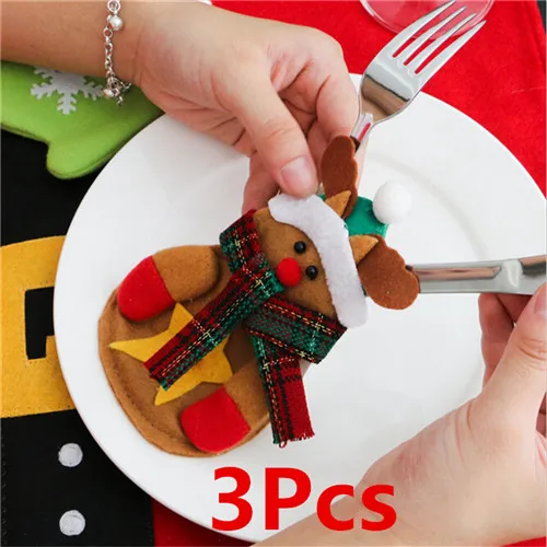 No3-3Pcs 3 шт./лот, Рождественское украшение для дома, набор столовых приборов, держатели для столовых приборов, набор ножей, набор ножей со снеговиком, декор для ужина - Цвет: No3-3Pcs