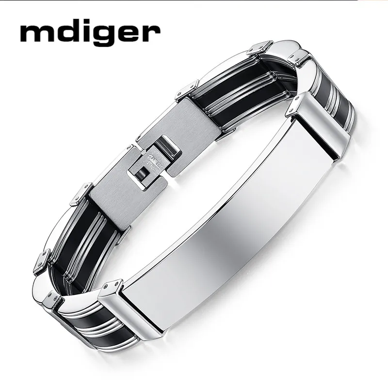 Mdiger простой глянцевый нержавеющая сталь силиконовый мужской браслет Шарм
