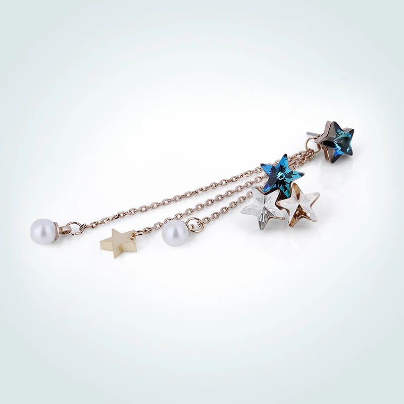 Серьги Warben Farben с кристаллами Swarovski для женщин, асимметричные серьги в виде звезды с металлическими кисточками, оригинальные серьги-капли в подарок