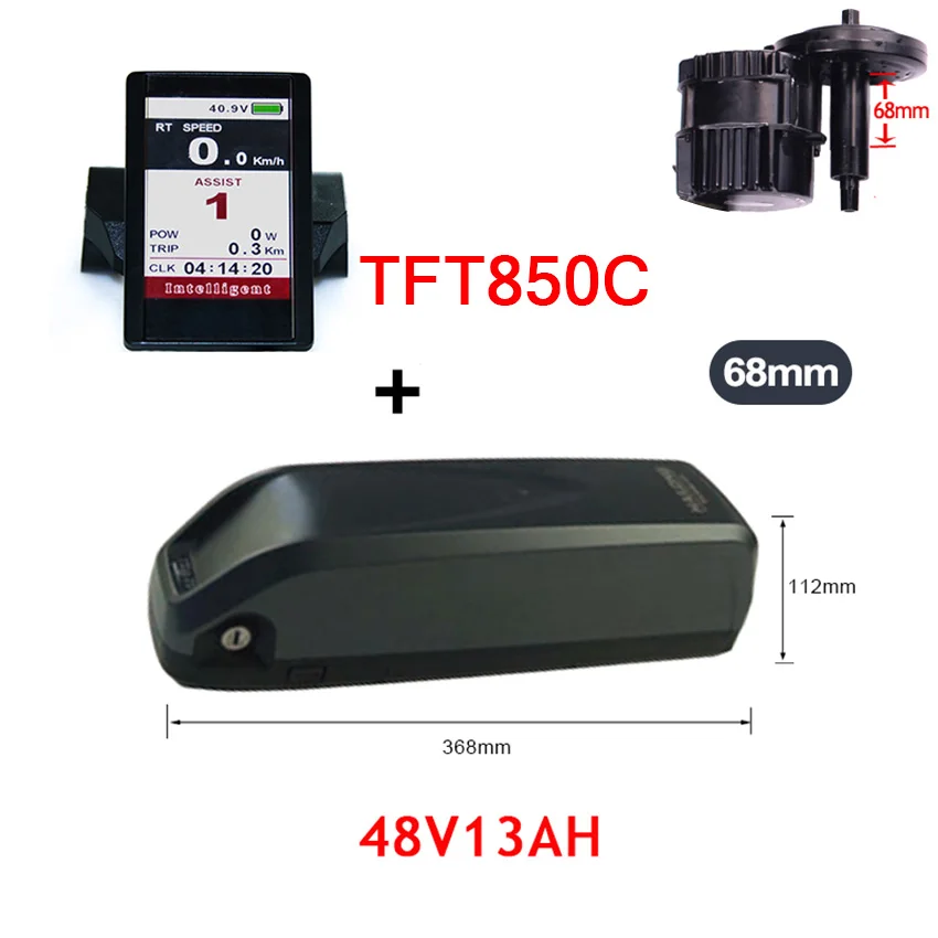 48V 1000W Bafang комплект для переоборудования электрического велосипеда с Батарея BBS Mid мотор для велосипеда Байк, способный преодолевать Броды Conversion Kit для горного велосипеда - Цвет: 1000W13AH 68MM 850C