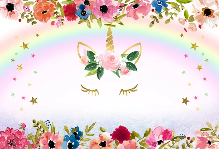 

happy birthday unicorn party flowers rainbow star photo background photography backdrops quality vinyl
