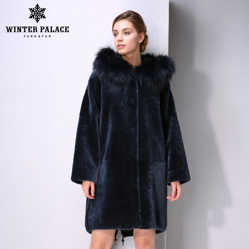 Новое зимнее изделие модная меховая шуба класический стиль синий цвет край