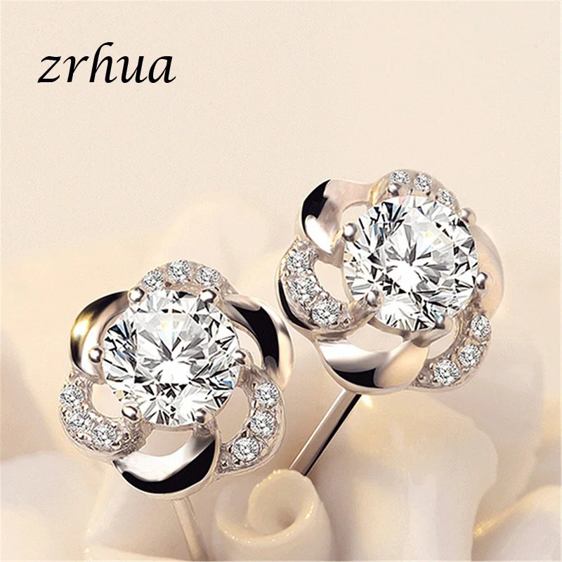 ZRHUA, настоящее 925 пробы, серебряные серьги в виде цветка для женщин, рождественский подарок, горячая Распродажа, свадебные массивные украшения, серьги Brincos