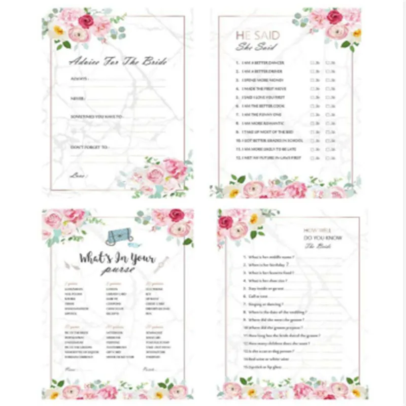

4pcs/set wedding quiz game cards wedding decoration bachelorette party quiz game card for bride to be game cards party decor-S