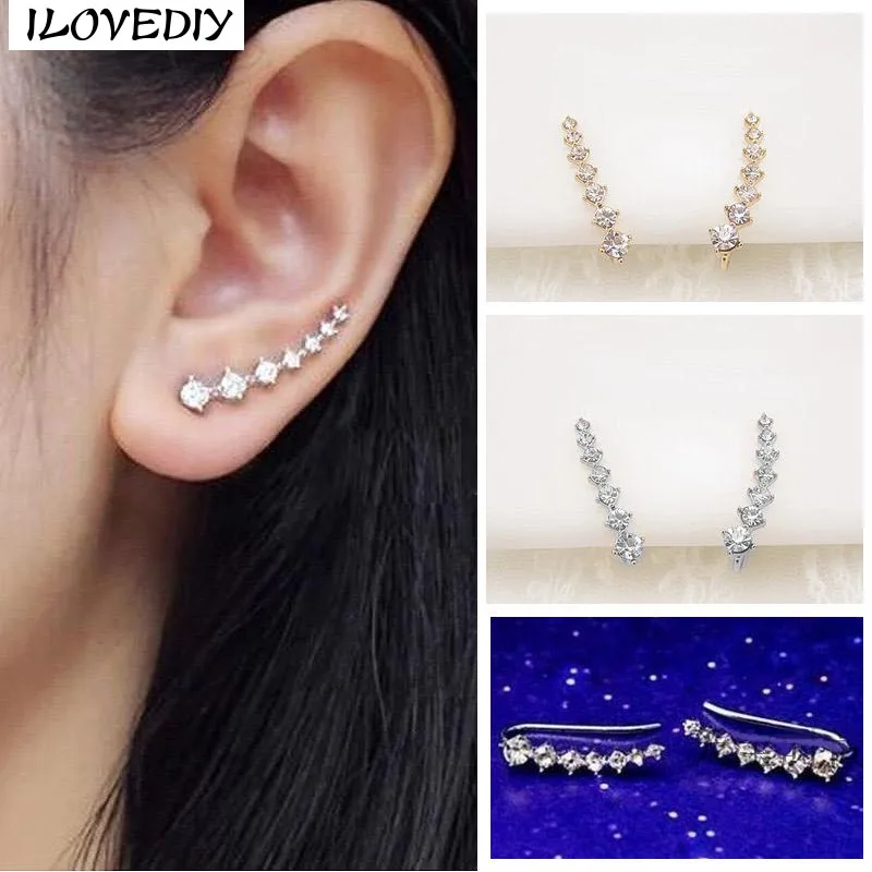 New Fashion Charm Women's Stud Earrings Jewelry Classic Long Rhinestone Geometric Curve Crystal with Stone Brincos | Украшения и