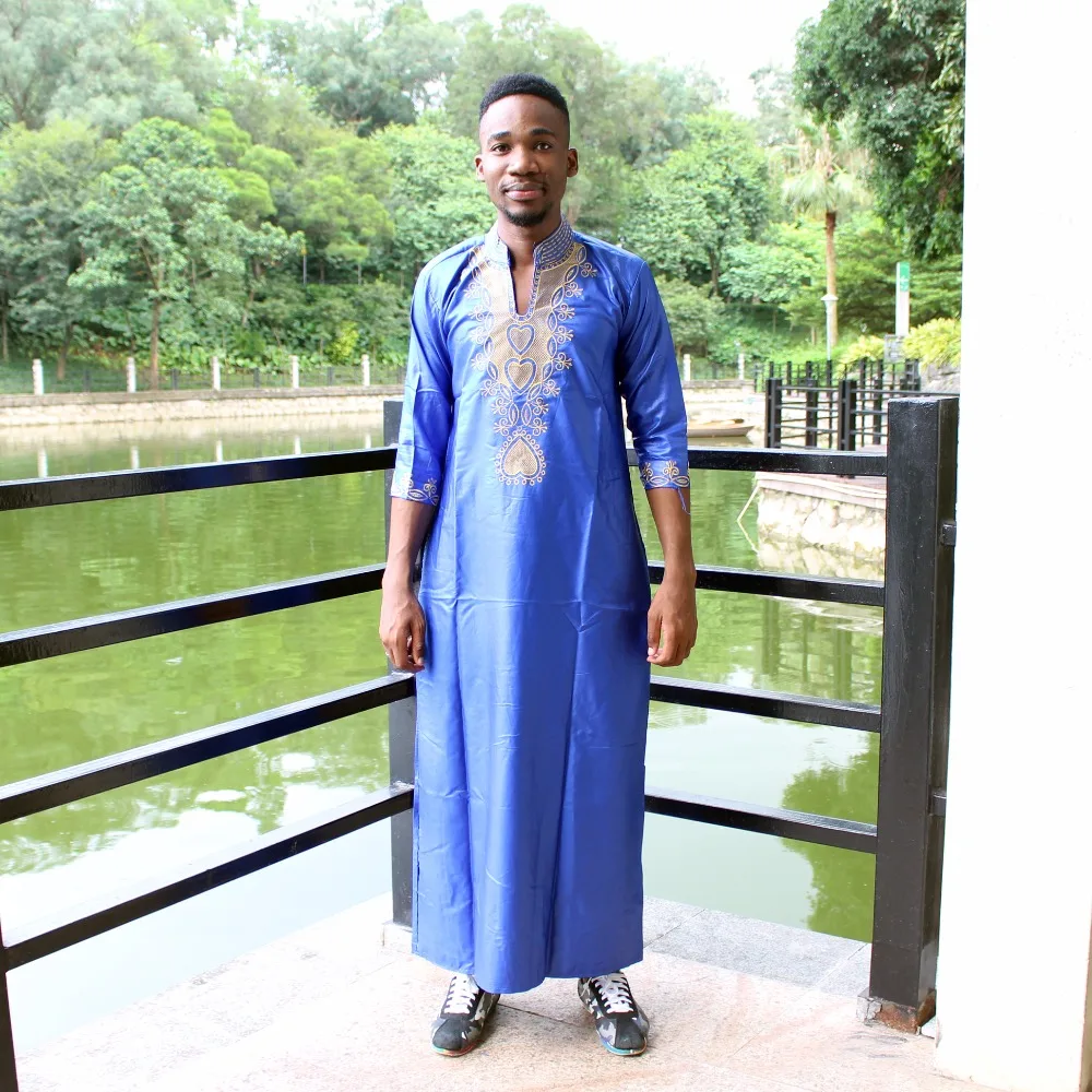 Dashikiage Унисекс Новая мода Базен длинная рубашка африканская вышивка кафтан Дашики с карманами