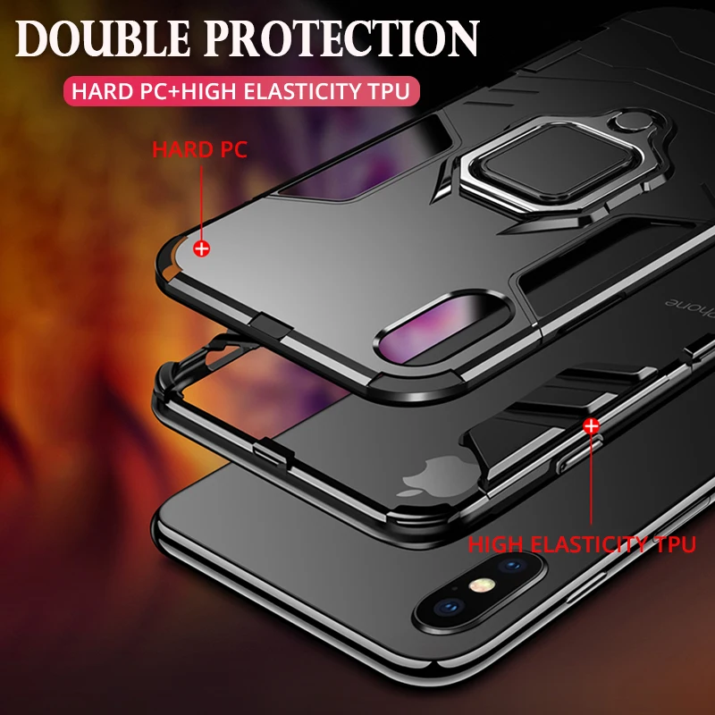 Противоударный чехол для iPhone X, XR, XS, Max, 8 Plus, 6, 6s, 7, 5, SE, 5S чехол для телефона, PC+ силиконовый чехол с подставкой и изображением Железного человека