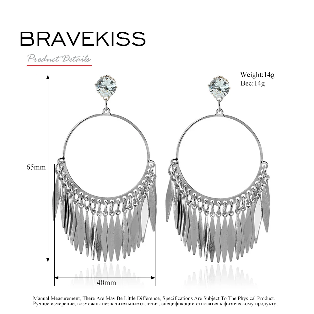 Bravekiss Винтаж eetal листьев кисточкой Серьги для Для женщин кубического циркония