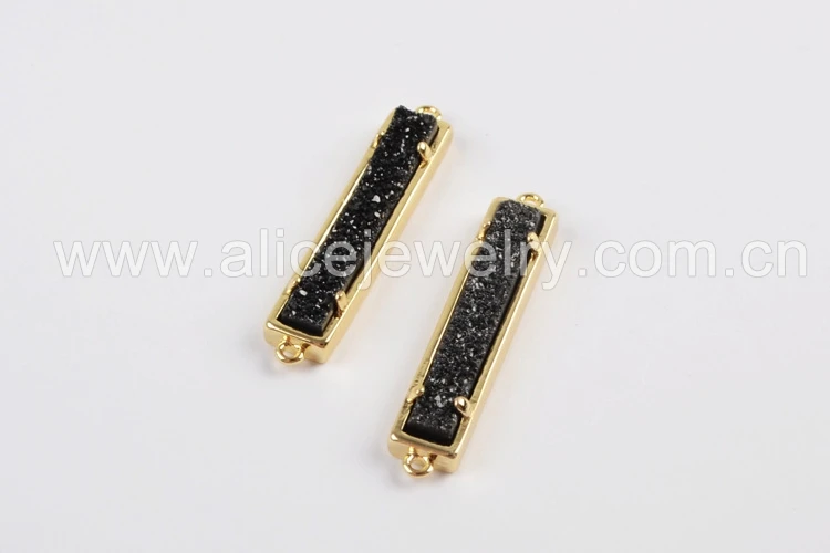 5PCS Black Color BOROSA 5 шт. золотой ободок коготь прямоугольник натуральный Агаты Титан Радужная Друза коннектор друзовый двойные подвески для ожерелья ZG0405 - Окраска металла: 5PCS Black Color