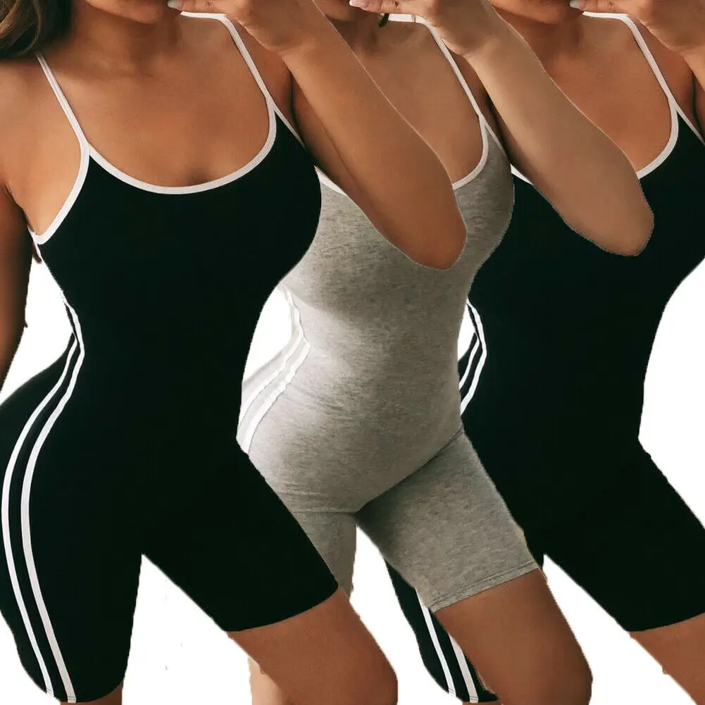 Лето 2019 Женский однотонный комбинезон в полоску сбоку без рукавов с V-образным