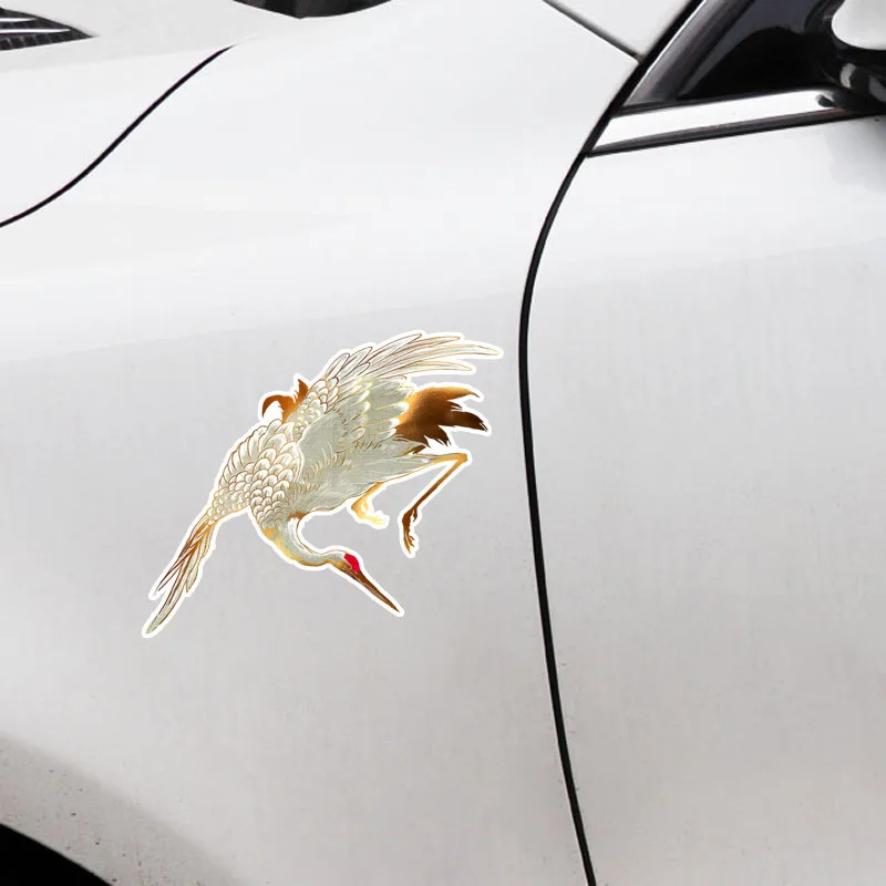 

YJZT 13.8*11.7CM Unique Lovely Red-Crowned Crane Decor Car Sticker PVC 11A0209