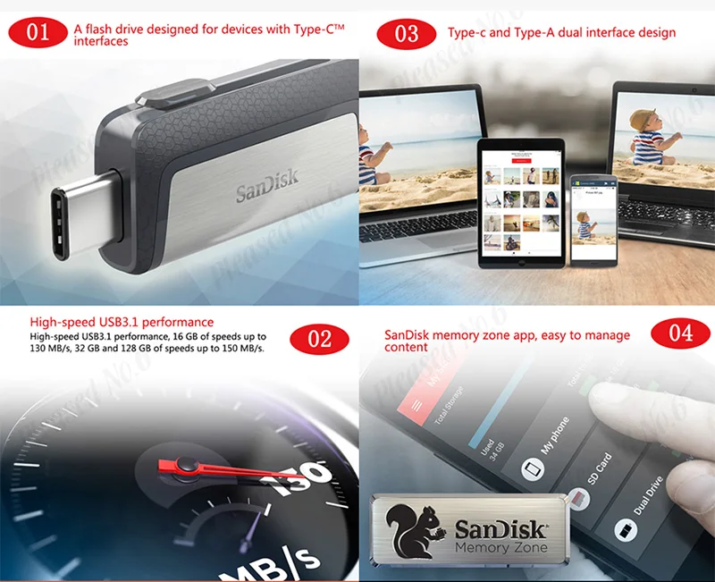 Sandisk SDDDC2 Экстремальный тип-c 128 Гб 64 Гб двойной OTG USB флэш-накопитель 32 ГБ флеш-накопитель USB флешка Micro USB Тип C 16 Гб