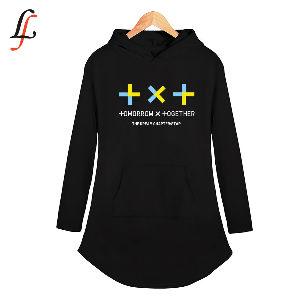 Kpop TXT tomorrow together Tops Personality Sport Casual Hoodie Dress Summer Fashion Woman Party Night Long Square Up Streetwear | Женская