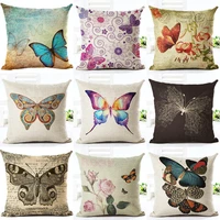 homing cute butterfly printed pattern decorative pillow case linen square cushion cover